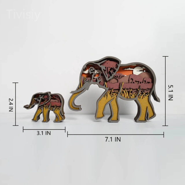 Elephant  Wooden Animal Statues Night Light, For Home Desktop & Room Wall Decor, Holiday Gift